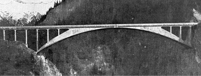 Pont sur la Salginatobel près de Schiers (GR/CH), 1930, ing. R. Maillart,: la forme de l’arc est ...