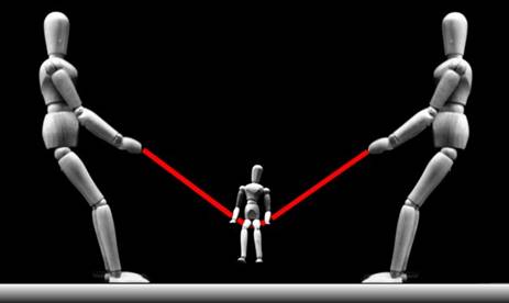 Une structure simple constituée d’un câble qui soutient un poids appliqué en son milieu